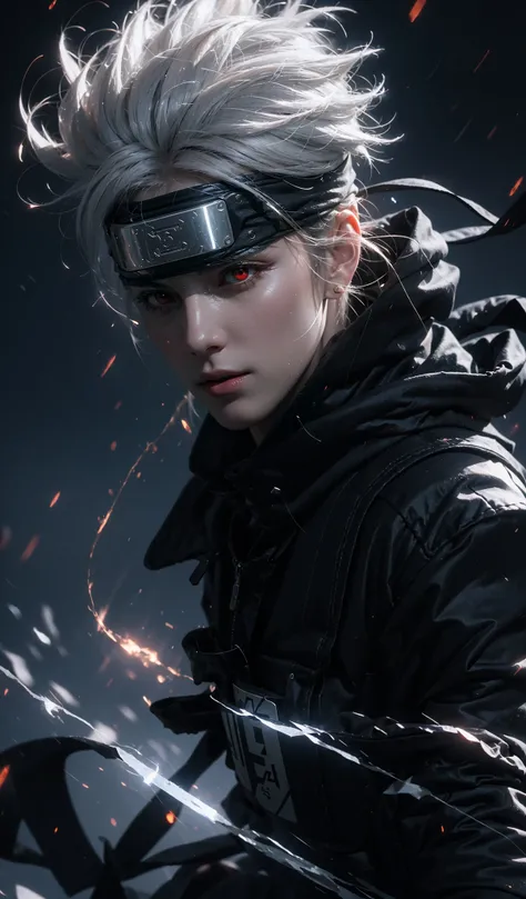(dramatic, gritty, intense:1.4),masterpiece, best quality, 8k, insane details, intricate details, hyperdetailed, hyper quality, high detail, ultra detailed, Masterpiece,upper body, close-up,(imid shot,macro shot:1.25),(red eyes:1.5),(white hair:1.2),1boy,
Kakashi Hatake in Naruto, holographic reality, holographic halo, motion blur, game light effect, rim light, soft light, movie rim light, delicate light, cyberpunk style, oil painting texture, full length shot, 3D artist, detailed, futuristic, lightning, <lora:Kakashi Hatake_20230802113200:0.8>