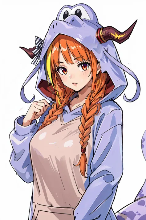 (masterpiece, best quality),  intricate details,
1girl,   <lora:kiryu_coco_v1:0.8> hmcoco, low twin braids, streaked hair, horn bow, hair over shoulder, dragon tail, animal costume, kigurumi, hood, hood up