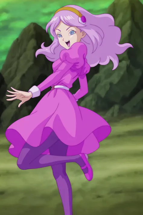 source_anime, score_9, score_8_up, score_7_up, anime screencap,
brianne, mid transformation, 1girl, solo, long hair, open mouth, blue eyes, dress, hairband, purple hair, mary janes, white belt, purple pantyhose, green sky, eyebrows, eyelashes, floating hair, long sleeves, looking at viewer, juliet sleeves, mountain, outstretched_hand, outstretched arm, purple dress, purple footwear, puffy sleeves, sleeve_cuffs, from side, knee up, wind lift, standing on one leg, small breasts, v-shaped eyebrows, yellow hairband, rock, hair ornament, smug, tongue, pointy nose, pantyshot,
<lora:brianne_pony_v1:0.8>