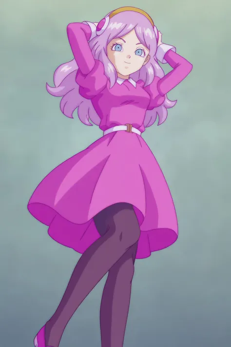 source_anime, score_9, score_8_up, score_7_up, anime screencap,
brianne, 1girl, mid transformation, solo, long hair, blue eyes, dress, pink hair, purple_pantyhose, purple footwear, touching hair, pale skin, hairband, mary janes, white belt, yellow hairband, white collar, small breasts, purple hair, purple dress, puffy sleeves, sleeve_cuffs, knee up, juliet sleeves, hair ornament, eyelashes, eyebrows, from below, midair, jumping, arms up, fingernails, long sleeves,
<lora:brianne_pony_v1:0.8>