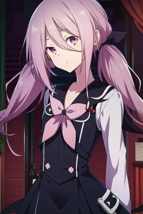 senriminamisawa, <lyco:senriminamisawa-LYCORIStest:1>,
senri minamisawa, long hair, ribbon, twintails, pink hair, low twintails, (pink eyes:1.5),
BREAK long sleeves, dress, bow, ribbon, school uniform, shoes, socks, bowtie, sailor collar, black footwear, black dress, red bow, short dress, white socks, red bowtie, 
BREAK looking at viewer, hands behind head,
BREAK indoors, classroom,
BREAK <lora:GoodHands-vanilla:1>, (masterpiece:1.2), best quality, high resolution, unity 8k wallpaper, (illustration:0.8), (beautiful detailed eyes:1.6), extremely detailed face, perfect lighting, extremely detailed CG, (perfect hands, perfect anatomy),