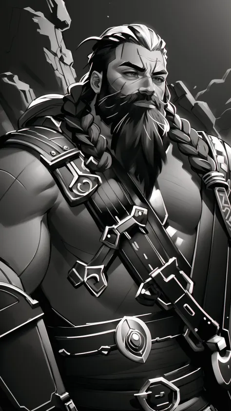 <lora:RPGDwarf:0.7> (dwarf. 1boy:1.25), long beard, beard ornament, beard braid, BREAK, (Warpaint:1.25), muscular male, warcry, (naked upper body:1.5), <lora:GigaChad_Looking_Left:0.8> IncursioGigaLookingLeft, (monochrome, greyscale:1.5), masterpiece, best quality, extremely detailed, highly quality, 4k, sharp focus, professional, sharp focus, award winning, cinematic lighting, octane render, unreal engine, volumetrics dtx, Wallpaper,