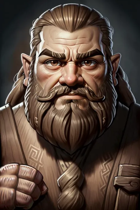 1w87bhs - (high quality), (masterpiece), (detailed), 8K, Portrait, Tolkien-style dwarf, short, large head, rugged, bearded, weathered face, intense gaze, heavy brows, stout nose, rough-hewn features, stout, sturdy, proud, determined, Celtic Knots. dwarf Art Deco