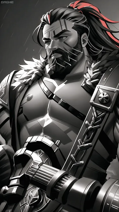 <lora:RPGDwarf:0.7> (dwarf. 1boy:1.25), long beard, beard ornament, beard braid, BREAK, (Warpaint:1.25), muscular male, warcry, (naked upper body:1.5), <lora:GigaChad_Looking_Left:0.8> IncursioGigaLookingLeft, (monochrome, greyscale:1.5), masterpiece, best quality, extremely detailed, highly quality, 4k, sharp focus, professional, sharp focus, award winning, cinematic lighting, octane render, unreal engine, volumetrics dtx, Wallpaper,