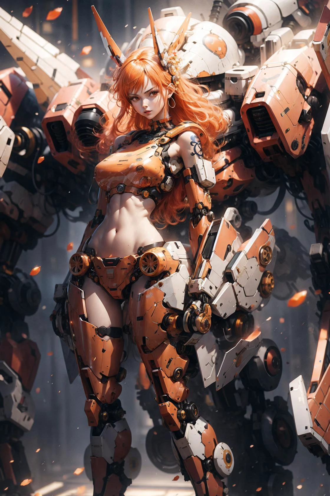 <lora:nami-10:0.85> nami, orange hair, tattoo, girl in a mecha,