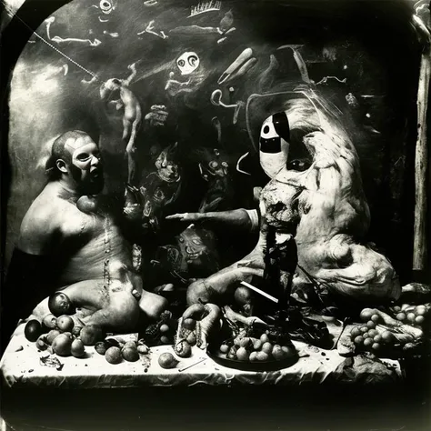 (ohwx aesthetic) (ectoplasm Zombies) dinner table, levitating Anthropomorphic rabbits, grinder, dentist tools, Food flying through air, laugh, squealing, surrel, nightmare, exquisite detail, 30 - megapixel, 4k, 85 - mm - lens, sharp - focus, intricately - detailed, long exposure time, f/ 8, ISO 100, shutter - speed 1/ 125, diffuse - back - lighting, award - winning photograph, facing - camera, looking - into - camera, monovisions, elle, small - catchlight, low - contrast, High - sharpness, facial - symmetry, depth - of - field, golden - hour, ultra - detailed photography, shot by joel-peter witkin