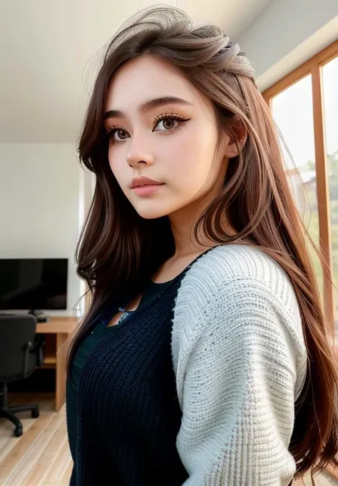 real, photoshoot, realistic, perspective, luminescent, illusion, atmospheric scene, masterpiece, best quality, (detailed beautiful face, detail skin texture, ultra-detailed body:1.1),
<lyco:jadeanh_vylerria_lycoris_01-000001:0.9>, jadeyanh-vylerria, 1girl, solo, long hair, brown hair, indoors, realistic, lips, brown eyes, looking at viewer, jacket, upper body, window, closed mouth, black shirt