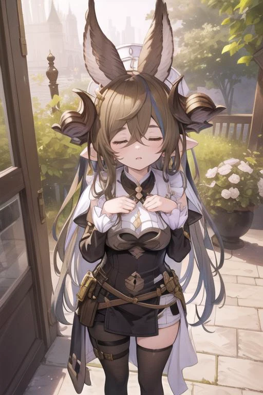 gbf-galleon,{{masterpiece}},{{best quality}},{{official art}},{{extremely detailed CG unity 8k wallpaper}},{{{1girl}}} ,standing, <lora:gbf-GalleonV2-2:1>,closed eyes, outdoors
