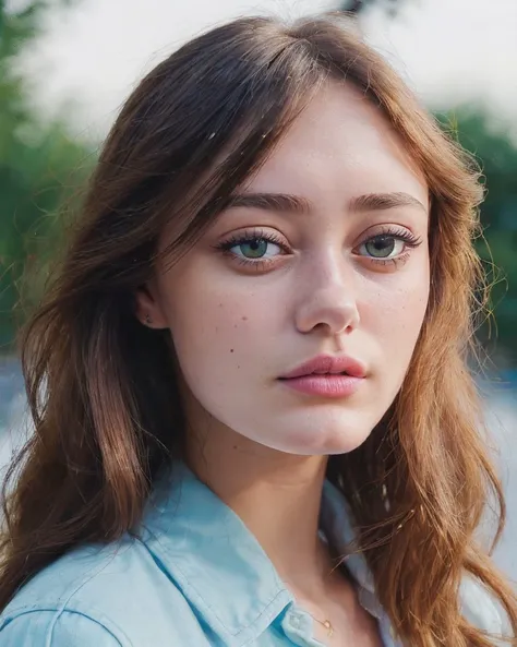 Chz-EllaP2, (meticulously-detailed, Ultra-HD-realistic:1.3), close-up, staged-snapshot, 8k, focus face, (colorful fashionable clothing:1.3), salon-styled-hair, expertly applied cosmetics, intelligent composition, (hd, dslr, Fujifilm XT3), color graded, soft focus, simple background, absurdres, (perfect-eyes, masterpiece, best quality:1.4),
