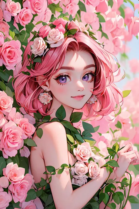 anime girl with pink hair and flowers in her hair