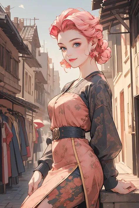 8k high quality detailed,highres,anime,comic,detailed image,
(an illustration of a age girl posing,(an illustration of girl,teengirl)),(magazine_illustration),
(, azurevivian,1girl,pink hair,earrings,purple eyes,forehead,medium breasts),(Winsome Smile),detailed_face,
((Sitting on a staircase, looking upward,):0.8),
((,red dress,realistic_silk_texture):0.85),(,realistic clothing texture,realistic_skin_texture),<lora:Azure_Dreams_-_Vivian:0.65>,<lora:anxiang:0.4>,<lora:more_details:0.2>