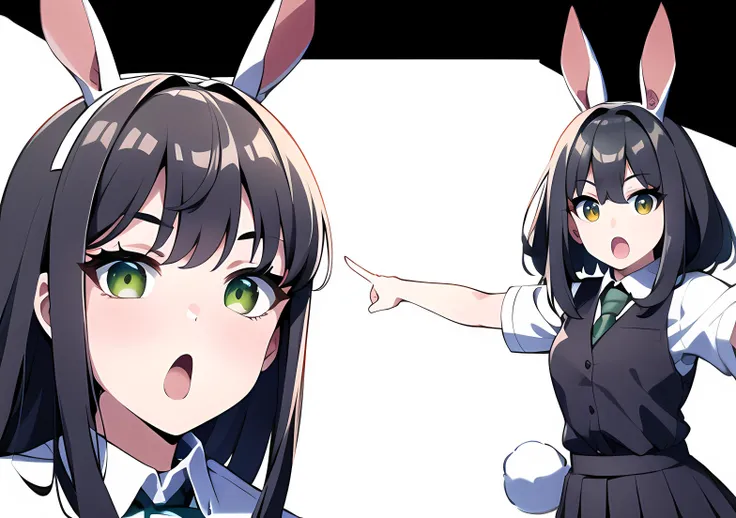 8k portrait, detailed, highres, high quality, masterpiece, beautiful, stunning,
(rabbit:1.4),
soyjaks,  (open mouth, :o, pointing),
stylish, elegant,
fit, athletic,
(green office shirt:1.2),
black office skirt,
(white background:1.5),
<lora:soyjaks:0.9>