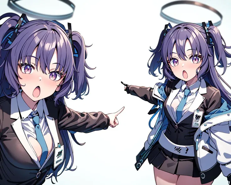 (best quality, masterpiece), soyjaks, (2girl, duo,open mouth, :o, pointing, yuuka, default), (white background,) <lora:meme-10:1> <lora:yuukaV2.3:1>