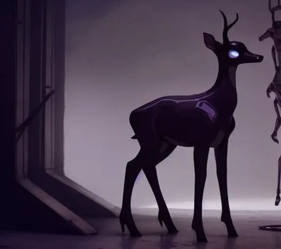 nousr robot <lora:bambiDoe:0.7> deer as (barbara palvin:0.5) a dominatrix whipping slaves inside a science fiction dungeon by Greg Rutkowski