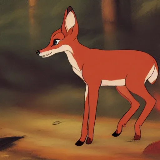 <lora:bambiDoe:0.6> fox in a forest