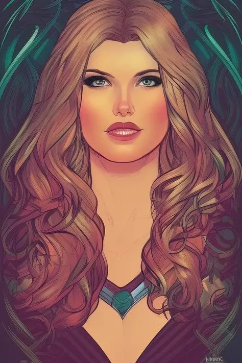 1girl, portrait, comic book style,  incredible feminine comic superhero beauty ,wild hair colors, digital art  , trading card overlay , smirk , solo , rim lighting , illustrated background , looking at viewer, duskz1