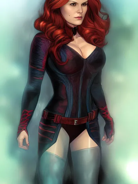 Extremely detailed comic book illustration of Anna Paquin vivid colors auburn hair  duskz1