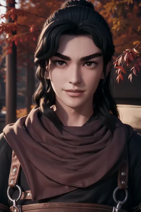 (day),a tree filled with red leaves in autumn,
Standing at attention,
Black outfit,black jacket,red scarf,
<lora:Liaoyuan_Huo_Ravages-KK77-V1:0.7>,realistic,
long hair,black hair,forehead,
1 man, 20yo,male,Beautiful Finger,Beautiful long legs,Beautiful body,Beautiful Nose,Beautiful character design, perfect eyes, perfect face,expressive eyes,perfect balance,
looking at viewer,
official art,extremely detailed CG unity 8k wallpaper, perfect lighting,Colorful, Bright_Front_face_Lighting,shiny skin,
(masterpiece:1.0),(best_quality:1.0), ultra high res,4K,ultra-detailed,
photography, 8K, HDR, highres, absurdres:1.2, Kodak portra 400, film grain, blurry background, bokeh:1.2, lens flare, (vibrant_color:1.2),professional photograph,