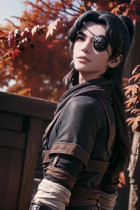 (day),a tree filled with red leaves in autumn,
Standing at attention,
Black outfit,black jacket,eye patch with a skull on his face,red scarf,
<lora:Liaoyuan_Huo_Ravages-KK77-V1:0.7>,realistic,
long hair,black hair,forehead,
1 man, 20yo,male,Beautiful Finger,Beautiful long legs,Beautiful body,Beautiful Nose,Beautiful character design, perfect eyes, perfect face,expressive eyes,perfect balance,
looking at viewer,
official art,extremely detailed CG unity 8k wallpaper, perfect lighting,Colorful, Bright_Front_face_Lighting,shiny skin,
(masterpiece:1.0),(best_quality:1.0), ultra high res,4K,ultra-detailed,
photography, 8K, HDR, highres, absurdres:1.2, Kodak portra 400, film grain, blurry background, bokeh:1.2, lens flare, (vibrant_color:1.2),professional photograph,