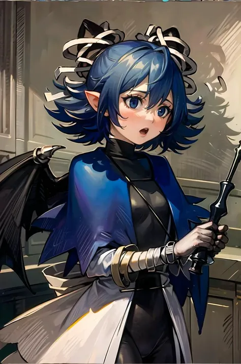 <lora:caravaggio_resize:1.3> Crvgg, a painting of a girl by Crvgg, <lora:RtPL-Serene:1> serene_\(riviera\), blue_capelet, white_coat, black_bodysuit, black_headwear, bandages, short_hair,, ultra detailed, masterpiece, best quality,