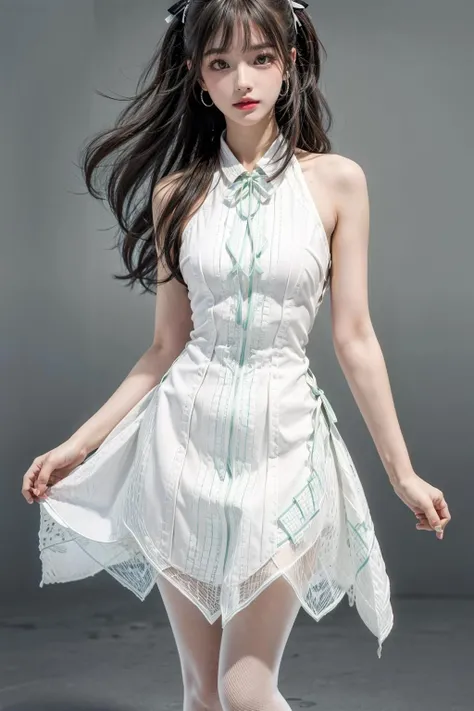 best quality,[masterpiece],((beautiful:0.75) cute girl:0.75),Professional,photo_(medium),ultra-fine painting,1girl,(long hair:1.4),(front:1.3),(standing:1.3),transparent background,close-up,knees up,
<lora:add_detail:1>,<lora:Special clothes58:0.75>,Special clothes58,white dress,pantyhose,green ribbon,striped,