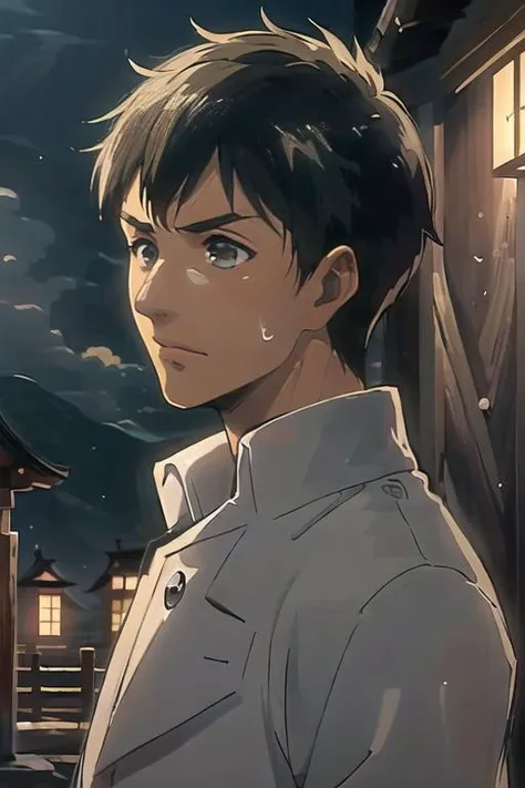 ((masterpiece)),(illustration),best quality,delicate details,refined rendering,((Menga style)),(((Toon style))),(portrait:1.41),8k,toon style,((Japan anime)),1boy,male focus,solo,handsome,Stylish Pose,portrait,thick eyebrows,black eyes,solid eyes,model,tall,thin,slim asian boy,Trench coat,High-waisted pants,Happy New Year,Smug,cinematic lighting,volumetric lighting,<lora:Bertolt_Lora_V2:1>,