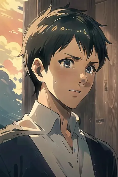 ((masterpiece)),(illustration),best quality,delicate details,refined rendering,((Menga style)),(((Toon style))),(portrait:1.41),8k,toon style,((Japan anime)),1boy,male focus,solo,handsome,Stylish Pose,portrait,thick eyebrows,black eyes,solid eyes,model,tall,thin,slim asian boy,V-neck T-shirt,Boardshorts,Happy Tears,Happy Birthday,cinematic lighting,volumetric lighting,<lora:Bertolt_Lora_V2:1>,
