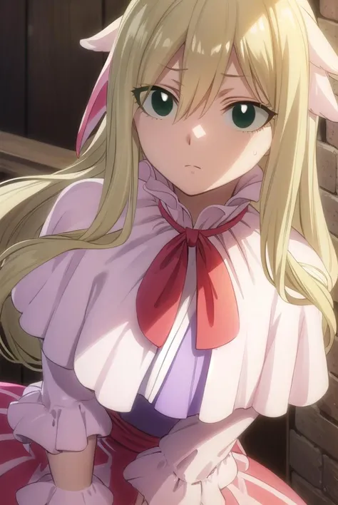 mavis, <lyco:mavisv2-lyco-nochekaiser:1>,
mavis, long hair, blonde hair, (green eyes:1.5), ahoge, wavy hair, animal ears,
BREAK dress, white dress, collar, ribbon, red ribbon, capelet, long sleeves,
BREAK looking at viewer,
BREAK indoors,
BREAK <lyco:GoodHands-beta2:1>, (masterpiece:1.2), best quality, high resolution, unity 8k wallpaper, (illustration:0.8), (beautiful detailed eyes:1.6), extremely detailed face, perfect lighting, extremely detailed CG, (perfect hands, perfect anatomy),