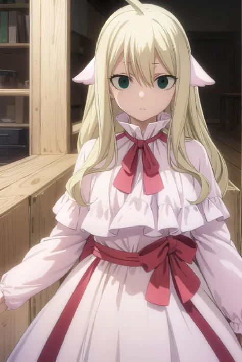 mavis, <lyco:mavisv2-lyco-nochekaiser:1>, 
mavis, long hair, blonde hair, (green eyes:1.5), ahoge, wavy hair, animal ears,
BREAK dress, white dress, collar, ribbon, red ribbon, capelet, long sleeves, 
BREAK looking at viewer, 
BREAK indoors,
BREAK <lyco:GoodHands-beta2:1>, (masterpiece:1.2), best quality, high resolution, unity 8k wallpaper, (illustration:0.8), (beautiful detailed eyes:1.6), extremely detailed face, perfect lighting, extremely detailed CG, (perfect hands, perfect anatomy),