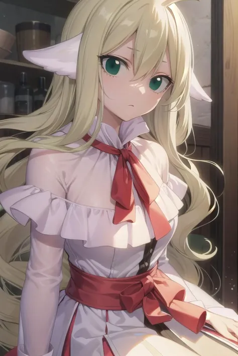 mavis, <lyco:mavis-lyco-nochekaiser:1>,
mavis, long hair, blonde hair, (green eyes:1.5), ahoge, wavy hair, animal ears,
BREAK dress, white dress, collar, ribbon, red ribbon, capelet, long sleeves,
BREAK looking at viewer,
BREAK indoors,
BREAK <lyco:GoodHands-beta2:1>, (masterpiece:1.2), best quality, high resolution, unity 8k wallpaper, (illustration:0.8), (beautiful detailed eyes:1.6), extremely detailed face, perfect lighting, extremely detailed CG, (perfect hands, perfect anatomy),