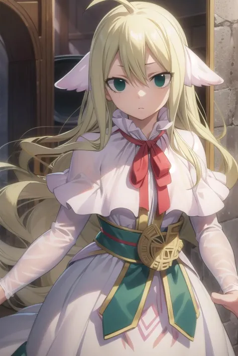 mavis, <lyco:mavis-lyco-nochekaiser:1>, 
mavis, long hair, blonde hair, (green eyes:1.5), ahoge, wavy hair, animal ears,
BREAK dress, white dress, collar, ribbon, red ribbon, capelet, long sleeves, 
BREAK looking at viewer, 
BREAK indoors,
BREAK <lyco:GoodHands-beta2:1>, (masterpiece:1.2), best quality, high resolution, unity 8k wallpaper, (illustration:0.8), (beautiful detailed eyes:1.6), extremely detailed face, perfect lighting, extremely detailed CG, (perfect hands, perfect anatomy),