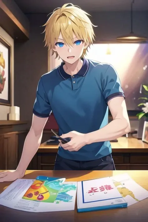 masterpiece, best quality, game cg, 1boy, solo, male focus, looking at viewer, , , <lora:itsuhito_sakaki:0.68>, itsuhito_sakaki, blonde hair, blue eyes, , ,