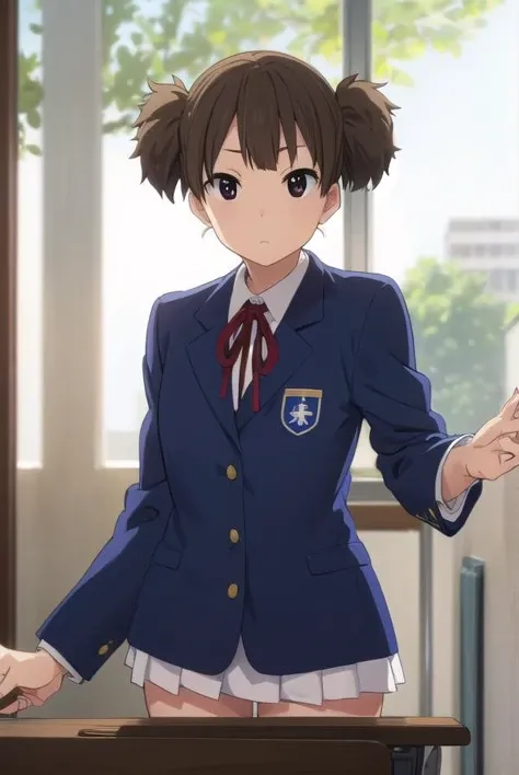 junsuzuki, <lora:jun suzuki s2-lora-nochekaiser:1>,
jun suzuki, short hair, brown hair, twintails, (brown eyes:1.7), short twintails,
BREAK sakuragaoka high school uniform, school uniform, uniform, blazer, shirt, white shirt, collared shirt, skirt, pleated skirt,
BREAK indoors, classroom,
BREAK looking at viewer, (cowboy shot:1.5),
BREAK <lyco:GoodHands-beta2:1>, (masterpiece:1.2), best quality, high resolution, unity 8k wallpaper, (illustration:0.8), (beautiful detailed eyes:1.6), extremely detailed face, perfect lighting, extremely detailed CG, (perfect hands, perfect anatomy),