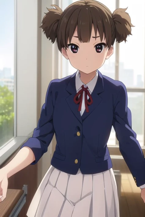 junsuzuki, <lora:jun suzuki s2-lora-nochekaiser:1>, 
jun suzuki, short hair, brown hair, twintails, (brown eyes:1.7), short twintails,
BREAK sakuragaoka high school uniform, school uniform, uniform, blazer, shirt, white shirt, collared shirt, skirt, pleated skirt,
BREAK indoors, classroom,
BREAK looking at viewer, (cowboy shot:1.5),
BREAK <lyco:GoodHands-beta2:1>, (masterpiece:1.2), best quality, high resolution, unity 8k wallpaper, (illustration:0.8), (beautiful detailed eyes:1.6), extremely detailed face, perfect lighting, extremely detailed CG, (perfect hands, perfect anatomy),