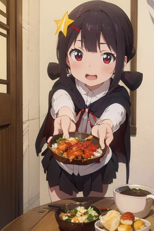 masterpiece, best quality, 1girl, komekko, <lora:Bakuen_komekko_new:0.7>, hair ornaments, grab crayfish