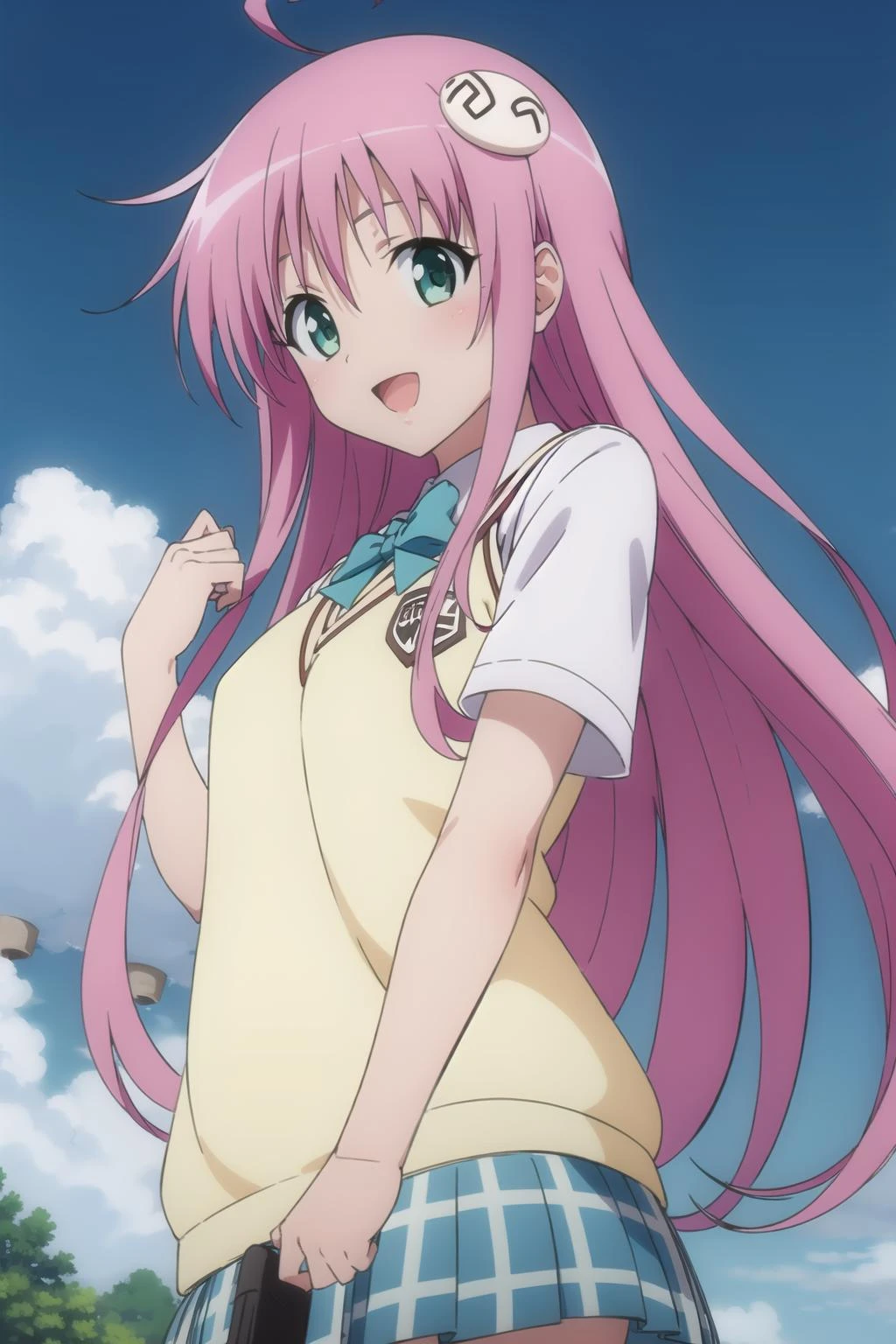 lala ,1girl, solo, school_uniform, skirt