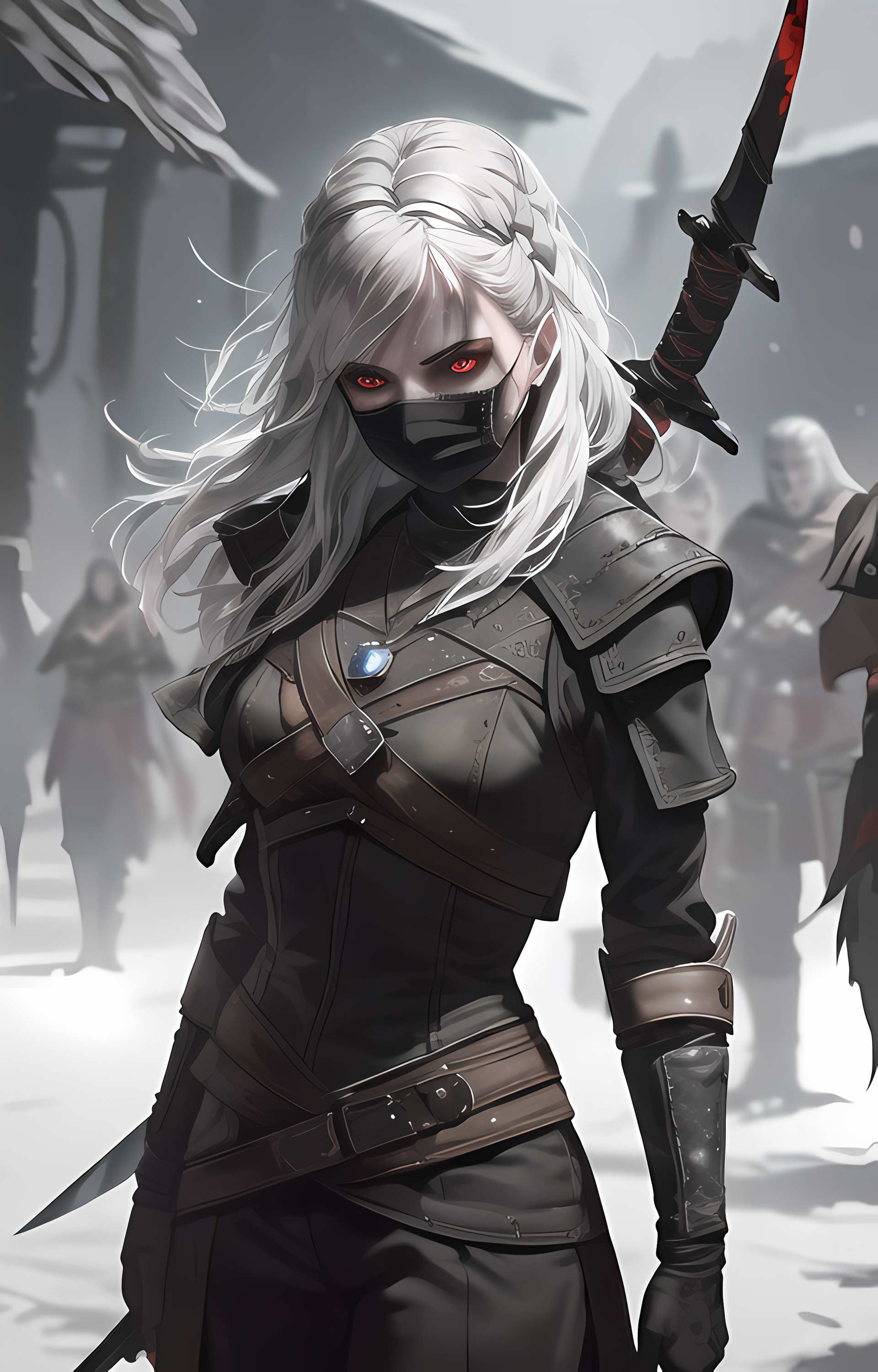 A close up of a person with a sword in a snowy area - SeaArt AI