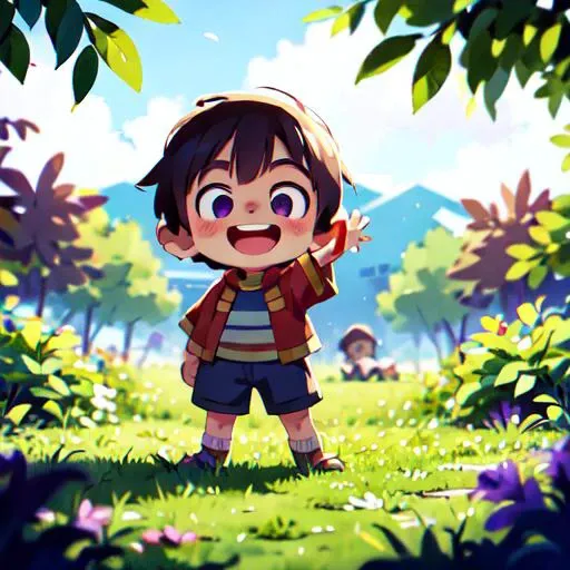 masterpiece, best quality,(best-quality:0.8), Perfect anime illustration of a child, smiling, looking at the camera, outdoors <lora:COOLKIDS:1>