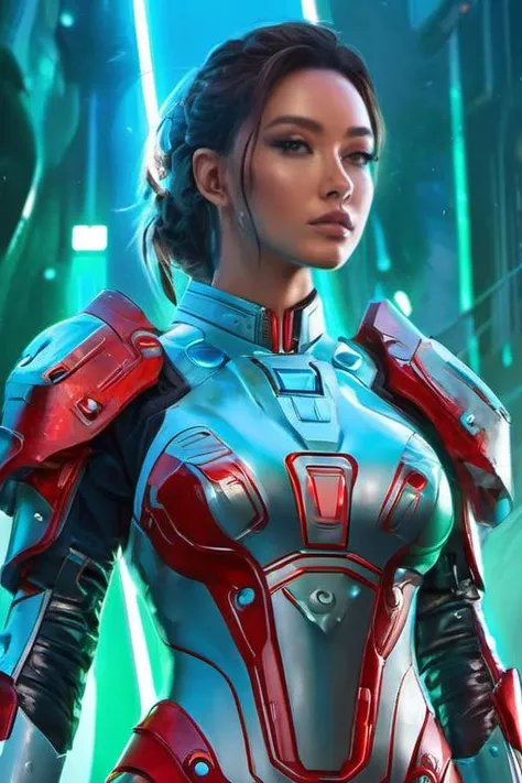 cyborg style, solo, realistic, armor,science fiction, power armor, high quality, high resolution<lora:xl_2girl_v1:0.7> splash art by megan ducanson, a liquid cute 8kivi8 girl ((full body)) weraing cheongsam( chinese clothes, dress, china dress, long sleeves, white theme, head out of frame, white background, simple background) made of colours, splash style of colourful paint, hyperdetailed intricately detailed, fantastical, intricate detail, splash screen, complementary colours, fantasy, concept art, 8k resolution, DeviantArt masterpiece , blue light and red light and green light at to body, and Carrying a large gun on his back