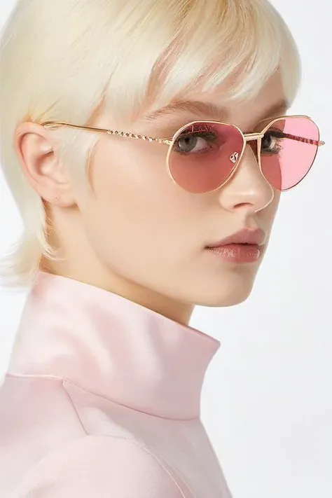 <lora:xl_2girl_v1:0.7>a 8kivi8 girl woman wearing a pair of high-end pink gold rimmed eyes, side viewer,