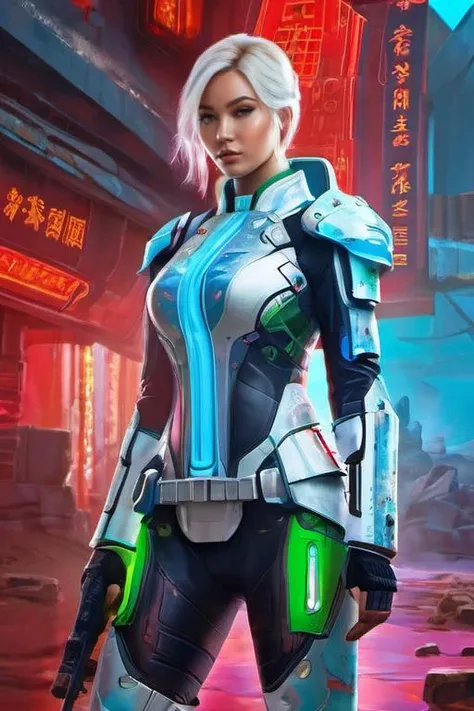 cyborg style, solo, realistic, armor,science fiction, power armor, high quality, high resolution<lora:xl_2girl_v1:0.7> splash art by megan ducanson, a liquid cute 8kivi8 girl ((full body)) weraing cheongsam( chinese clothes, dress, china dress, long sleeves, white theme, head out of frame, white background, simple background) made of colours, splash style of colourful paint, hyperdetailed intricately detailed, fantastical, intricate detail, splash screen, complementary colours, fantasy, concept art, 8k resolution, DeviantArt masterpiece , blue light and red light and green light at to body, and Carrying a large gun on his back,text "szzg007"