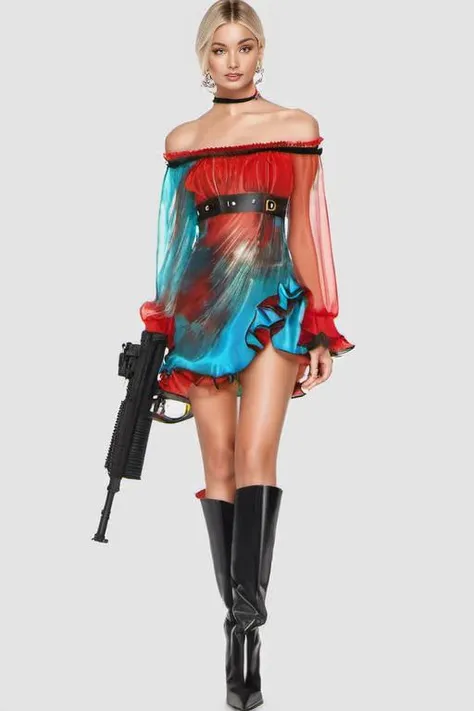 cyborg style, solo, realistic, armor,science fiction, power armor, high quality, high resolution<lora:xl_2girl_v1:0.7> splash art by megan ducanson, a liquid cute 8kivi8 girl ((full body)) weraing a gucciadult skirt( off-shoulder silk chiffon dress from Gucci featuring coral black, silk, chiffon, ruffled detailing, off-shoulder, elasticated waistband, long sleeves, elasticated cuffs, A-line and long length, red theme, dress, standing, see-through, nightgown, long sleeves, simple background, white background,) made of colours, splash style of colourful paint, hyperdetailed intricately detailed, fantastical, intricate detail, splash screen, complementary colours, fantasy, concept art, 8k resolution, DeviantArt masterpiece , blue light and red light and green light at to body, and Carrying a large gun on his back,text "szzg007"