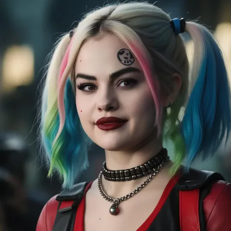 Image 4k de harley quinn en bikini avec fond cannabis