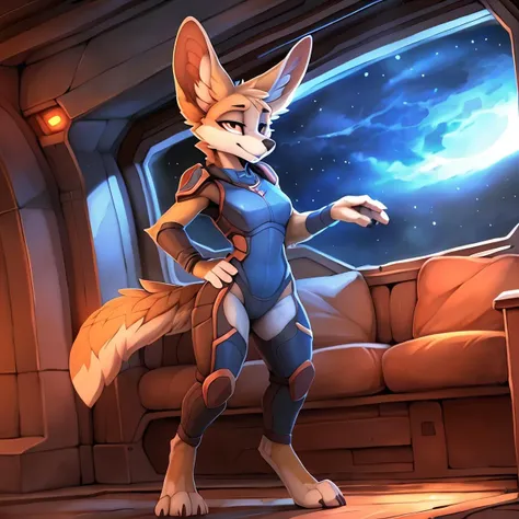 anthro, canine, female, (fennec) solo, anthro, wearing 40k space marine armor, space marine, posing for picture, detailed background, spacecraft, ((by yakovlev-vad, by zackary911, by lf)), (uploaded on e621, full-length portrait, masterpiece, best quality, high quality, 2k, 4k, hires, digital media \(artwork\))  <lora:more_details:0.4>