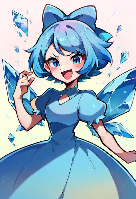 1girl,
score_9, score_8_up, score_7_up, zPDXL, (BREAK:-1), white background, blue dress, wings, blue hair, puffy short sleeves, looking at viewer, short hair, short sleeves, v-shaped eyebrows, blush, :d, solo, blue eyes, blue bow, ice, blue wings, puffy sleeves, dress, simple background, open mouth, smile, hair bow, bow, ice wings, :3
<lora:touyarokii-guy-PONY-styl:1>
