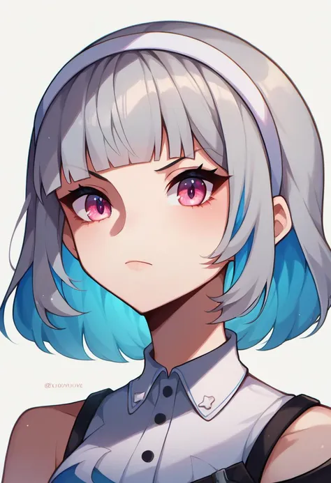 1girl,
score_9, score_8_up, score_7_up, zPDXL, (BREAK:-1), white background, portrait, headband, jitome, two-tone hair, solo, grey hair, colored inner hair, virtual youtuber, multicolored hair, blunt bangs, short hair, white headband, simple background, blue hair, hair intakes, pink eyes, bob cut
<lora:touyarokii-guy-PONY-styl:1>