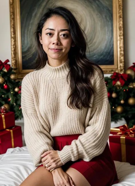 RAW photo of aimeegarcia-ti, natural lighting, 8k uhd, dslr, high quality, film grain, Fujifilm XT3, <lora:add_detail:0.7>, by Andreas Gursky, christmas theme