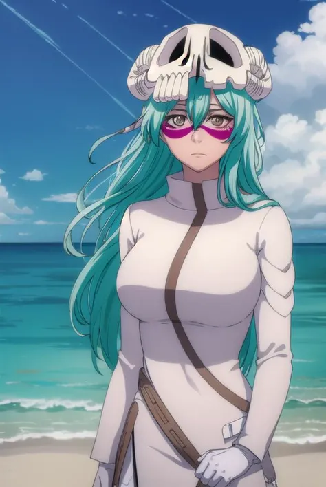 nellieltuodelschwanck, <lyco:nellieltuodelschwanck-lyco-nochekaiser:1>,
nelliel tu odelschwanck, long hair, green hair, (facial mark:1.5), skull, (brown eyes:1.5), green hair,
BREAK espada suit, dress, white dress, long sleeves, collar, skirt, white skirt, gloves, white gloves,
BREAK outdoors, desert, sky, sun, cloud,
BREAK looking at viewer, (cowboy shot:1.5),
BREAK <lyco:GoodHands-beta2:1>, (masterpiece:1.2), best quality, high resolution, unity 8k wallpaper, (illustration:0.8), (beautiful detailed eyes:1.6), extremely detailed face, perfect lighting, extremely detailed CG, (perfect hands, perfect anatomy),
