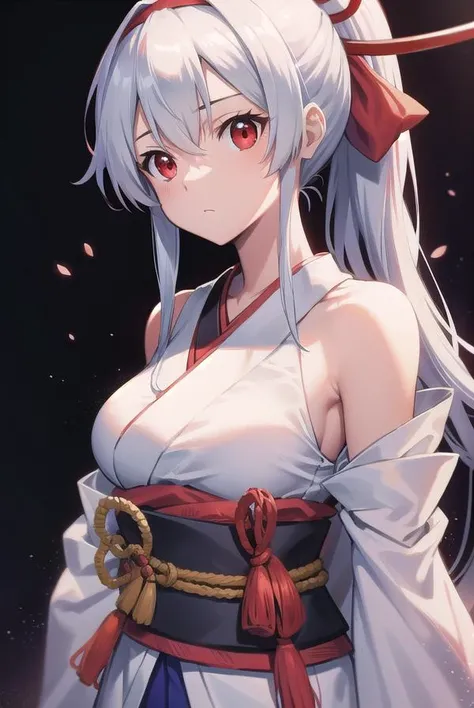 tomoegozen, <lora:tomoegozentest:1>,
tomoe gozen, hair between eyes, hair ribbon, headband, long hair, ponytail, (red eyes:1.5), red ribbon, ribbon, light blue hair,
BREAK armor, bare shoulders, blue hakama, detached sleeves, hakama, hakama pants, headband, hip vent, japanese armor, japanese clothes, katana, kimono, kote, mitsudomoe (shape), obi, pants, sash, short kimono, side slit, tomoe (symbol), white kimono,
BREAK looking at viewer,
BREAK outdoors, city,
BREAK <lora:GoodHands-vanilla:1>, (masterpiece:1.2), best quality, high resolution, unity 8k wallpaper, (illustration:0.8), (beautiful detailed eyes:1.6), extremely detailed face, perfect lighting, extremely detailed CG, (perfect hands, perfect anatomy),