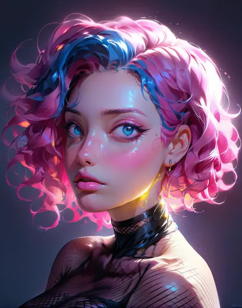 <lora:detail_slider_v4:1>  curvy, 1girl,  glowing, y3ll0wblu3, portrait, pink hair, <lora:y3ll0wblu3XL:0.75>